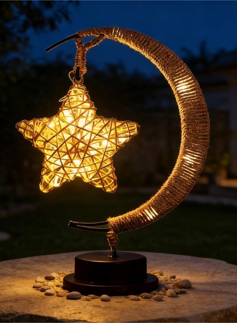 Topyich Enchanted Lunar Ramadan Lamp, Woven Moon Star Table Lamp, Warm Glow Ramadan Decoration for Home Bedroom & Desktop - Image 1